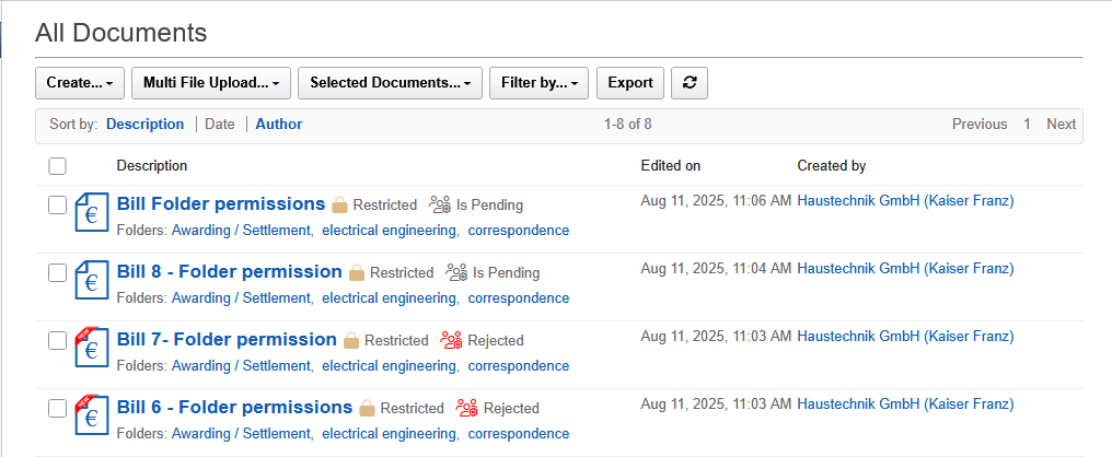 liste aller Dokumente